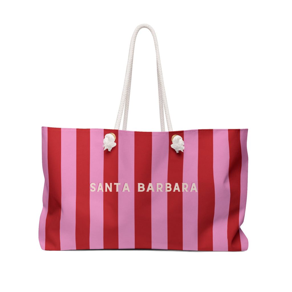 Santa Barbara Striped Weekender Bag — Pink & Red Beach Tote