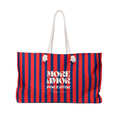 Striped Weekender Bag — "More Amor Por Favor" Red & Navy Beach Tote