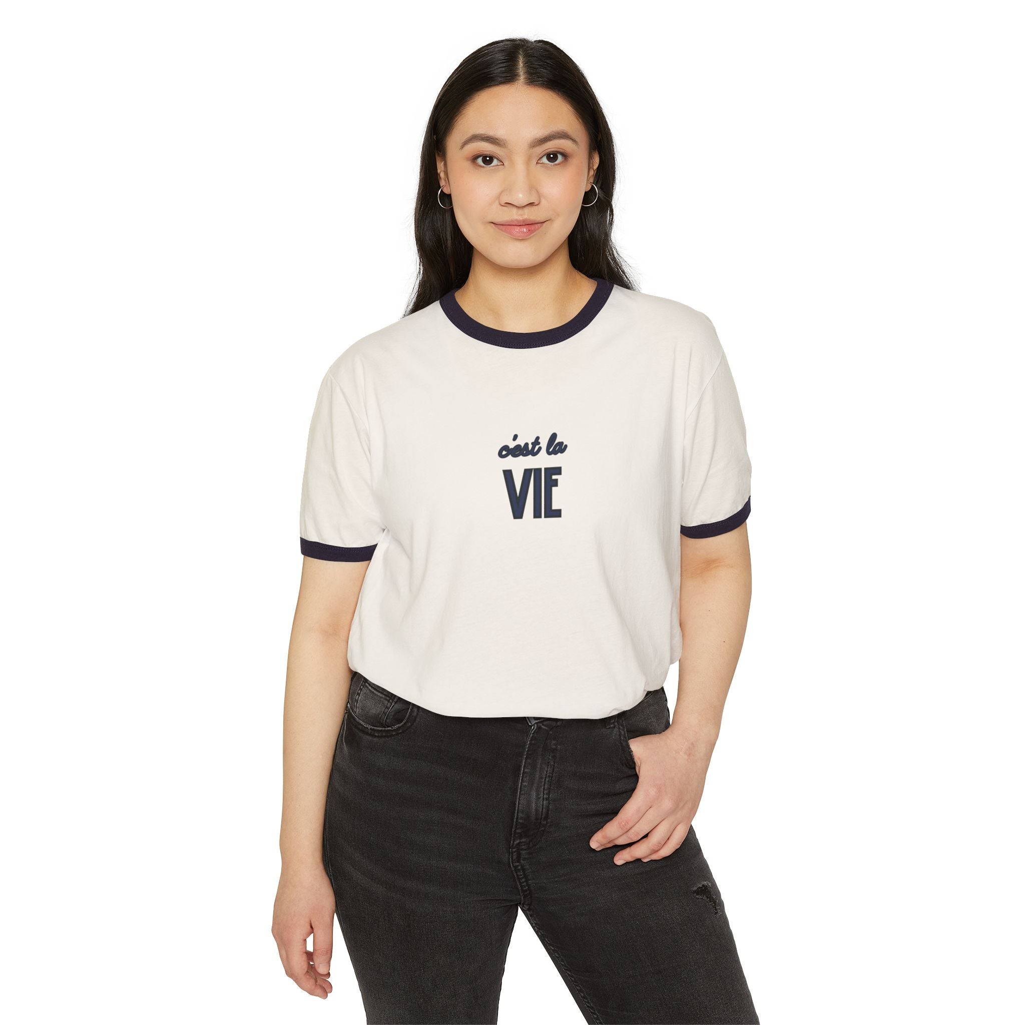 Ringer T-Shirt - "C'est La Vie" Minimal French Vintage Tee