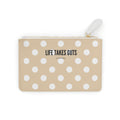 Mini Clutch Bag — Beige Polka Dot "Life Takes Guts"  Vegan Wallet