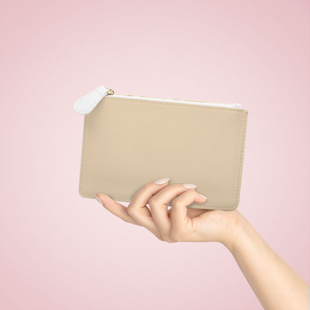 Mini Clutch Bag — Beige Polka Dot "Life Takes Guts"  Vegan Wallet