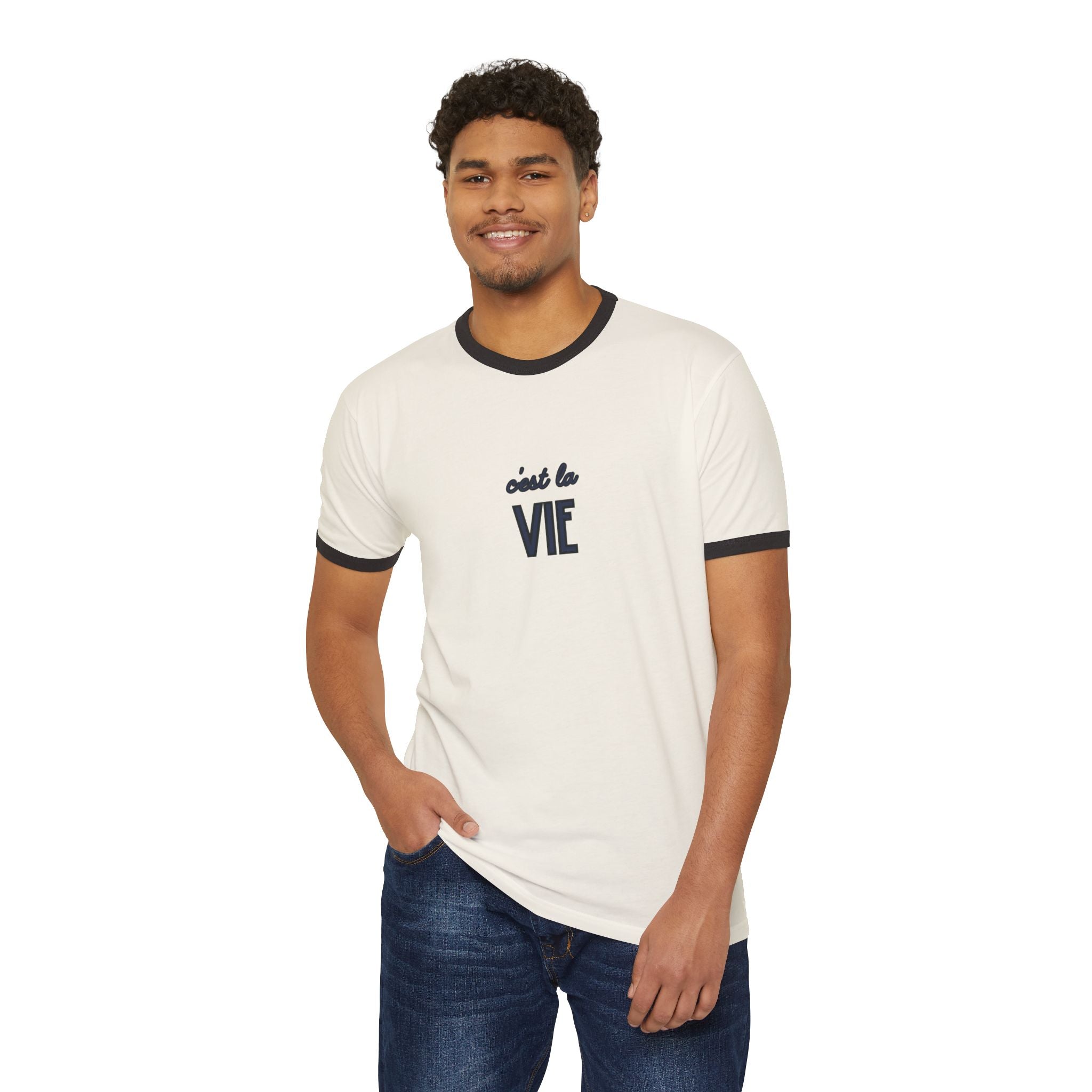 Ringer T-Shirt - "C'est La Vie" Minimal French Vintage Tee