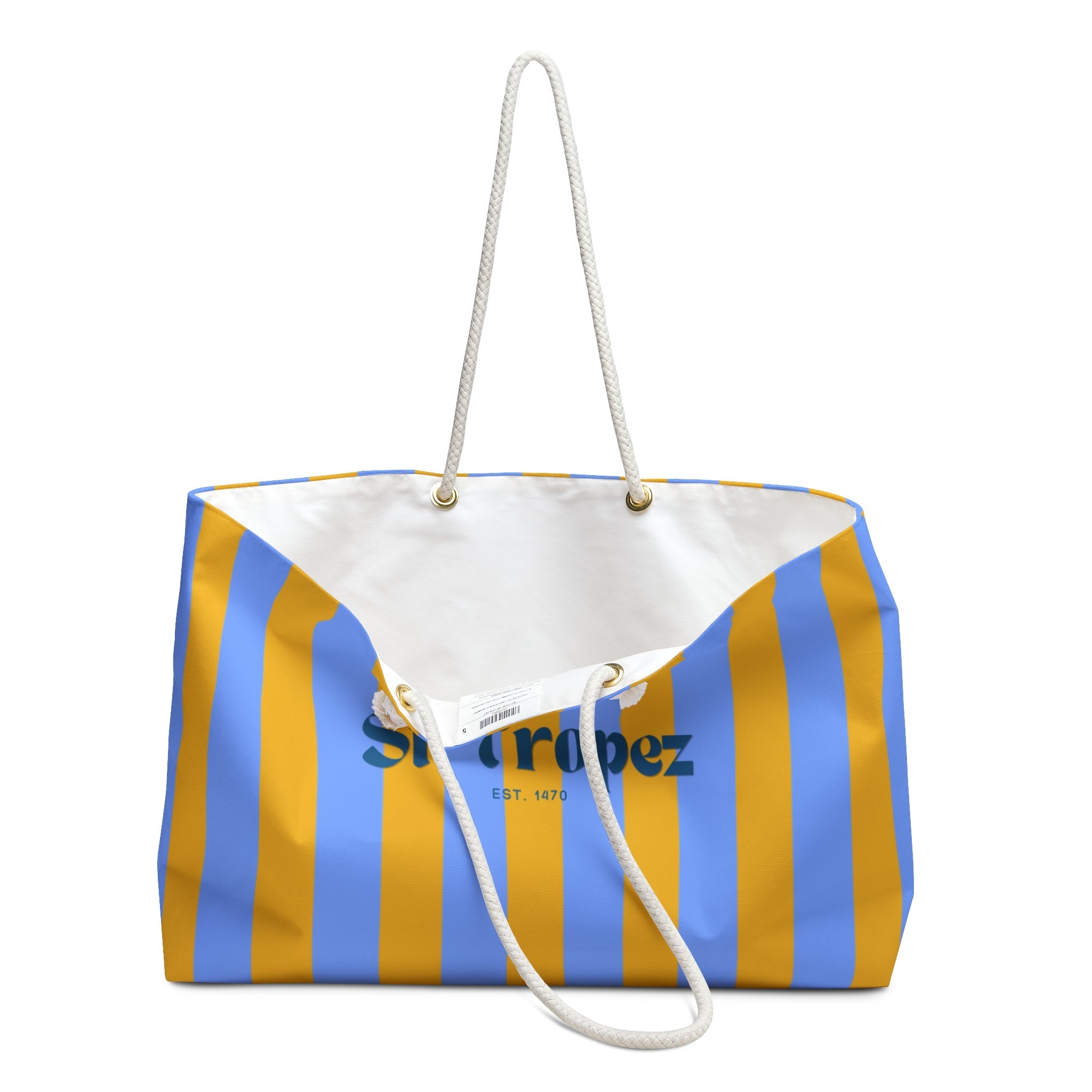 St. Tropez Striped Beach Bag, Pastel Orange — Beach Tote with Rope Handles
