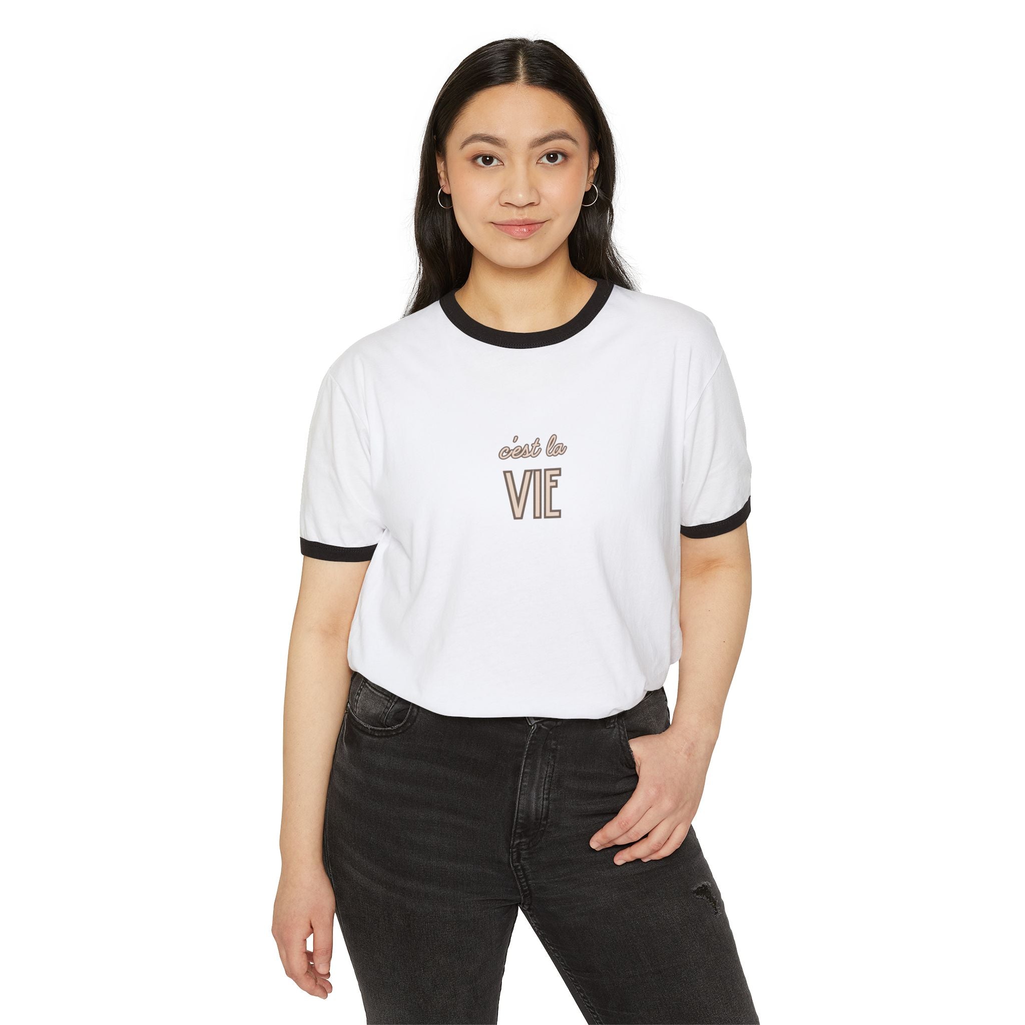 Ringer T-Shirt - "C'est La Vie" Minimal French Vintage Tee