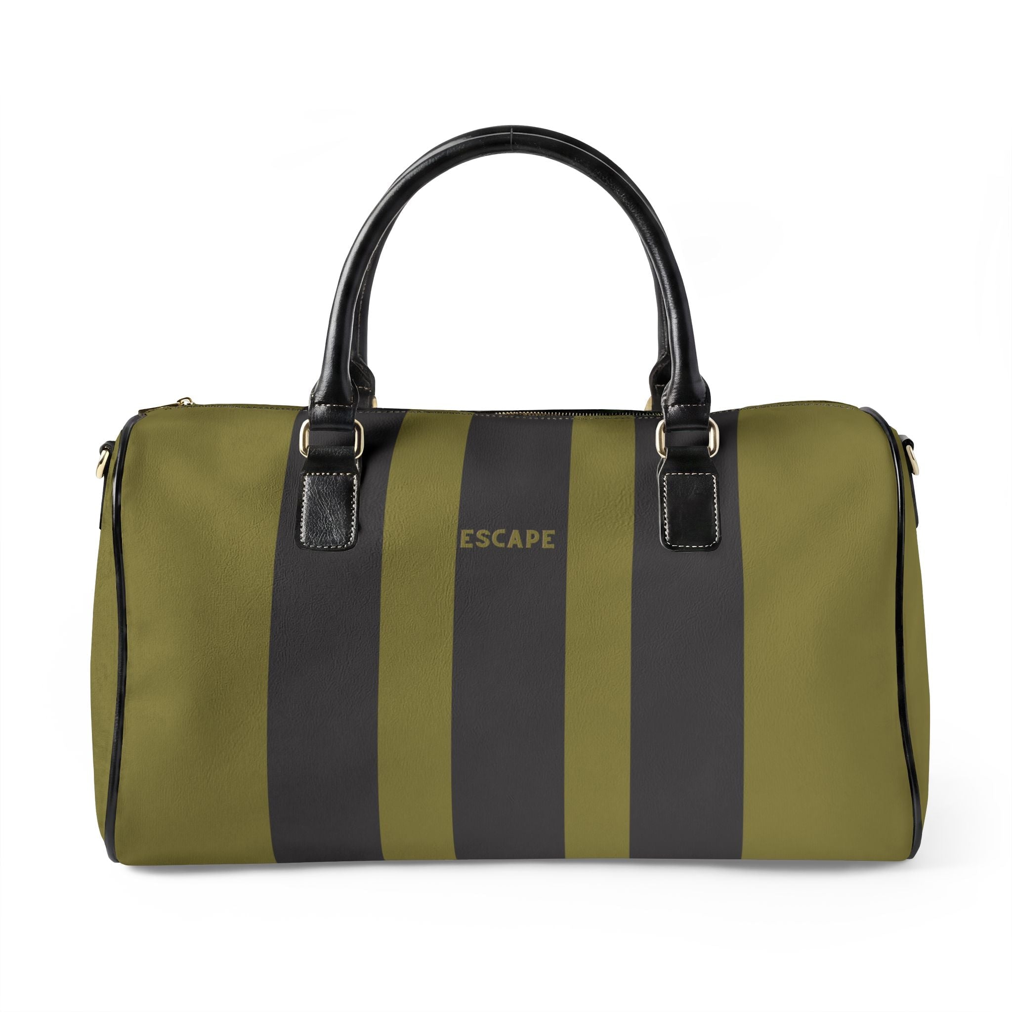Escape Vegan Leather Travel Bag — Olive Stripes Unisex Duffle